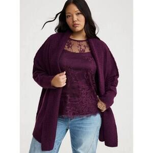 Torrid Boucle Open Front Cardigan Sweater Patent Purple Plus Size 3X NWT
